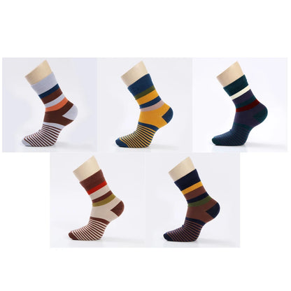5 Pairs Combed Cotton Men's Socks Compression Socks Fashion Colorful Square Stripe Happy Dress Socks Men Size 39-45 - AMULET RING STORE