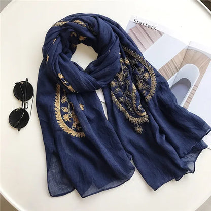 Autumn Winter Fashion Embroidered Cashew Floral Viscose Shawl Scarf From Indian Women Warm Pashmina Hijab and Wraps Muslim Sjaal - AMULET RING STORE
