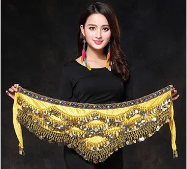 1PC New Style Belly Dance Belt Newest Multi-color Glass Silk Velvet Dancing Belt Scarf Crystal BellyDance Waist Chain Hip Scarf - AMULET RING STORE