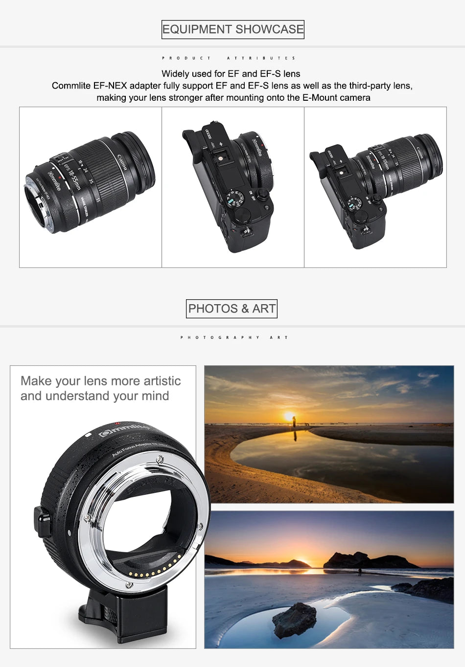 Commlite CM-EF-NEX Auto-Focus Lens Mount Adapter for Canon EF Lens to use for Sony NEX Mount Cameras - AMULET RING STORE