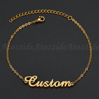 Atoztide Personalized Custom Name Bracelet For Women Stainless Steel Charms Handmade Engraved Handwriting Love Bangle Gift