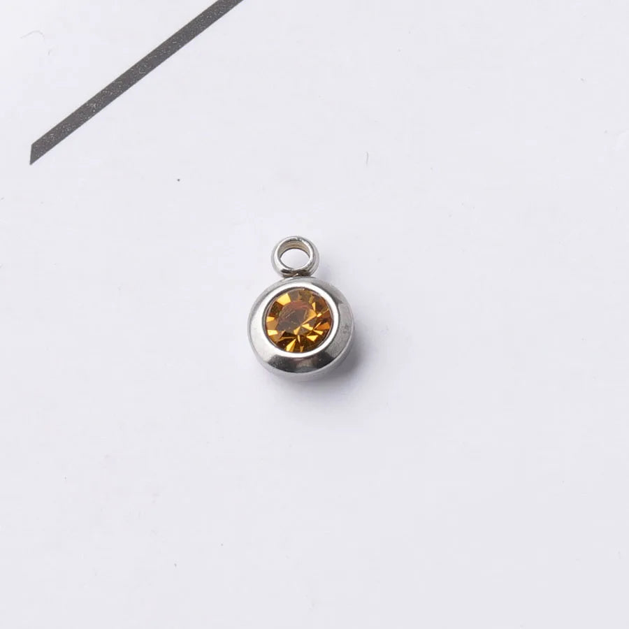 Fnixtar 60Pcs/Lot Stainless Steel Birthstone Charms 6.5mm Rhinestones Month Birthstone Charms For DIY Jewelry Making Necklace