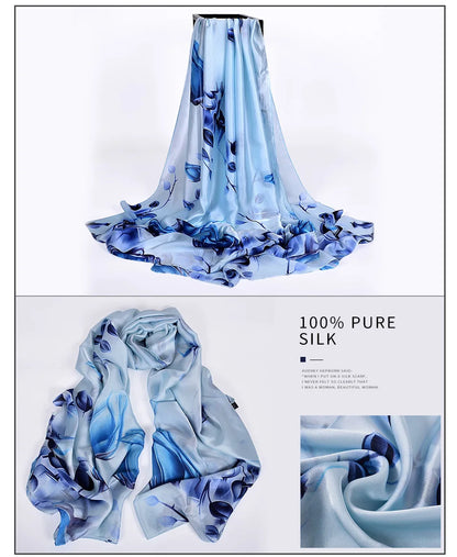 [BYSIFA] Navy Blue Chinese Roses Women Scarves Fall Winter Utrlong Top Grade Brand Trendy Silk Letters Long Scarf Shawl Wrap - AMULET RING STORE