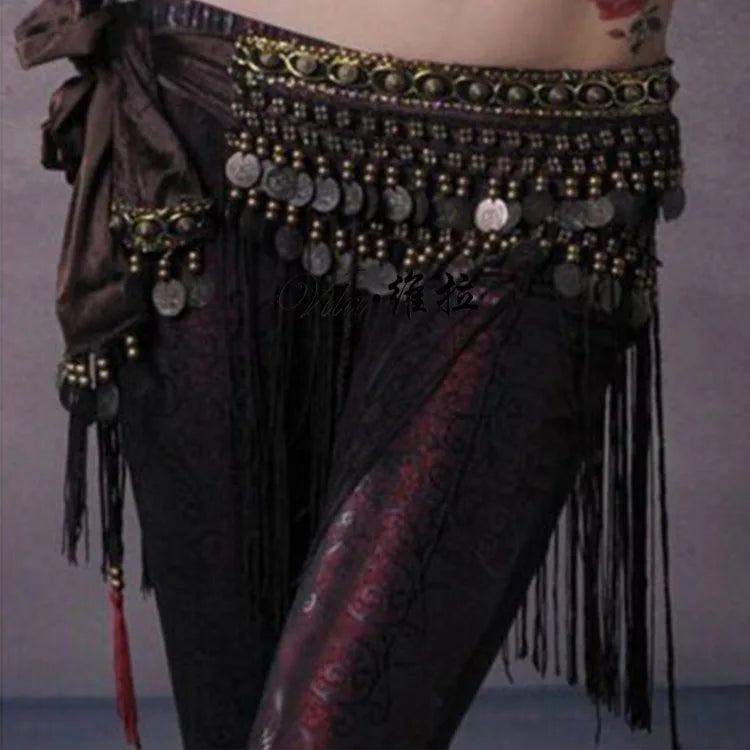 US New Belly Dance Hip Scarf Coin Belt Tribal Costume Fringe Tassel Belt Copper Belly Dancing Waist Tribal Design Conins Belt - AMULET RING STORE