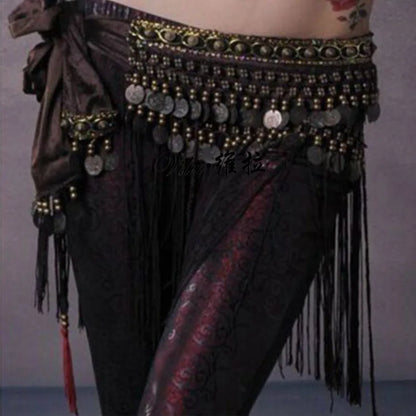 US New Belly Dance Hip Scarf Coin Belt Tribal Costume Fringe Tassel Belt Copper Belly Dancing Waist Tribal Design Conins Belt - AMULET RING STORE