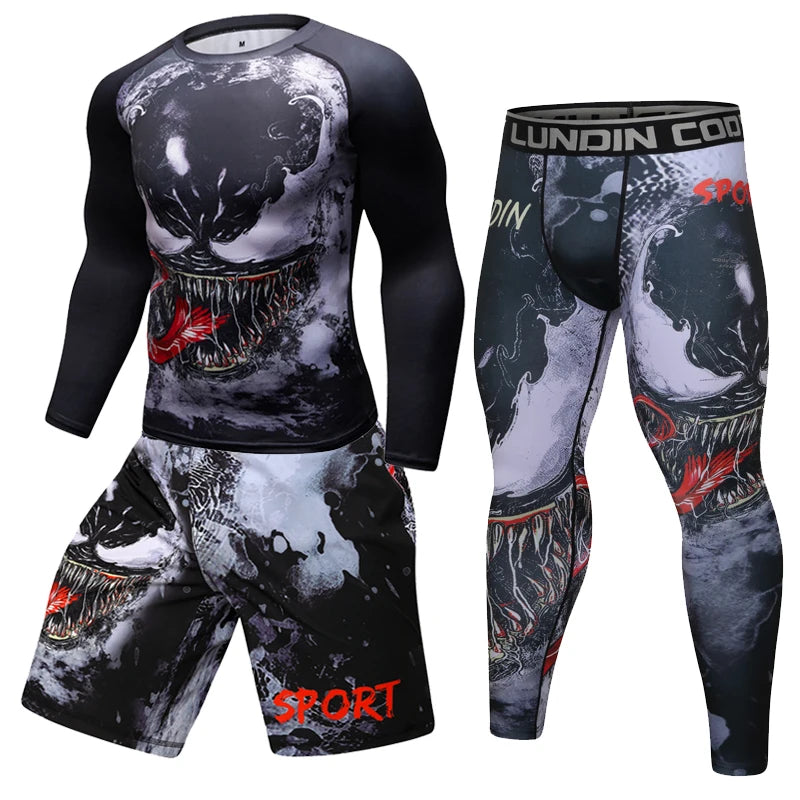 Boxing Set Compression Jersey+Pants Venom Rashguard KickBoxing Tight Sport T-Shirt Trousers Muay Thai MMA men gym suit Fightwear - AMULET RING STORE