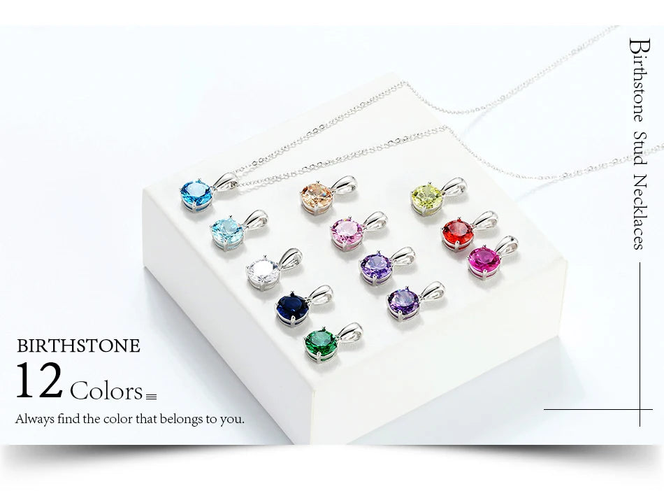 ORSA JEWELS 925 Sterling Silver 12 Color Heart Shaped Birthstone Pendant Necklace Woman Girl's Lucky Birthday Jewelry Gift APN02