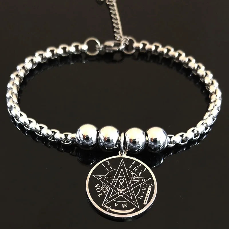 Tetragrammaton Stainless Steel Cuff Bracelet Women Pentagram Bracelets & Bangles Jewelry bracelet femme manchette B1780S02