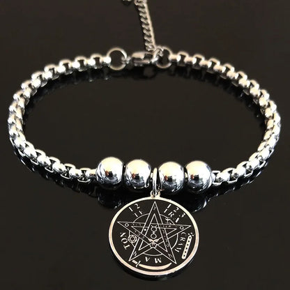 Tetragrammaton Stainless Steel Cuff Bracelet Women Pentagram Bracelets & Bangles Jewelry bracelet femme manchette B1780S02