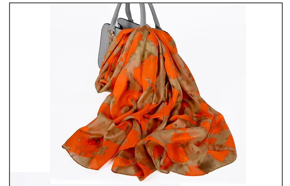 Brand Beige Cartoon Cat 100% Silk Scarf Shawl Bufanda Women Spring Fall Fashion Large Size Winter Long Scarves Bufanda 180*110cm