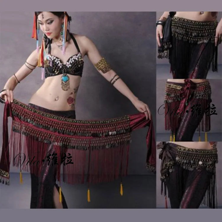 US New Belly Dance Hip Scarf Coin Belt Tribal Costume Fringe Tassel Belt Copper Belly Dancing Waist Tribal Design Conins Belt - AMULET RING STORE
