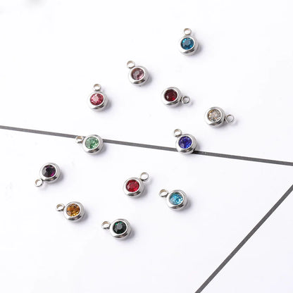 Fnixtar 60Pcs/Lot Stainless Steel Birthstone Charms 6.5mm Rhinestones Month Birthstone Charms For DIY Jewelry Making Necklace