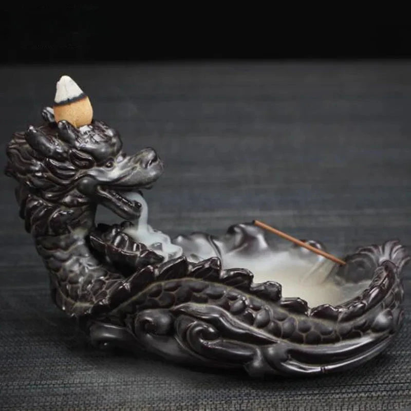 Backflow Incense Burner Incense Holder Auspicous Dragon Waterfall Aroma Furnace China Ceramic Crafts Zen Home Decor - AMULET RING STORE