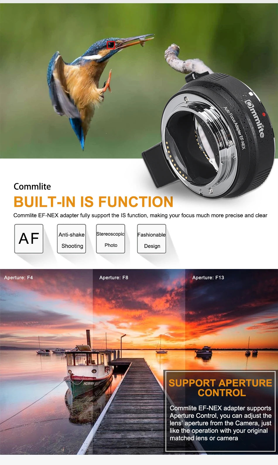Commlite CM-EF-NEX Auto-Focus Lens Mount Adapter for Canon EF Lens to use for Sony NEX Mount Cameras - AMULET RING STORE