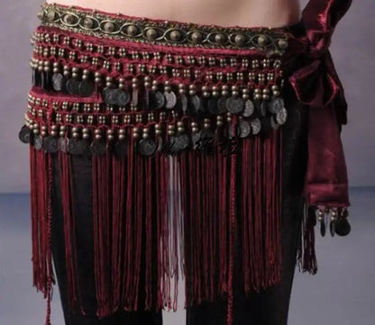 US New Belly Dance Hip Scarf Coin Belt Tribal Costume Fringe Tassel Belt Copper Belly Dancing Waist Tribal Design Conins Belt - AMULET RING STORE