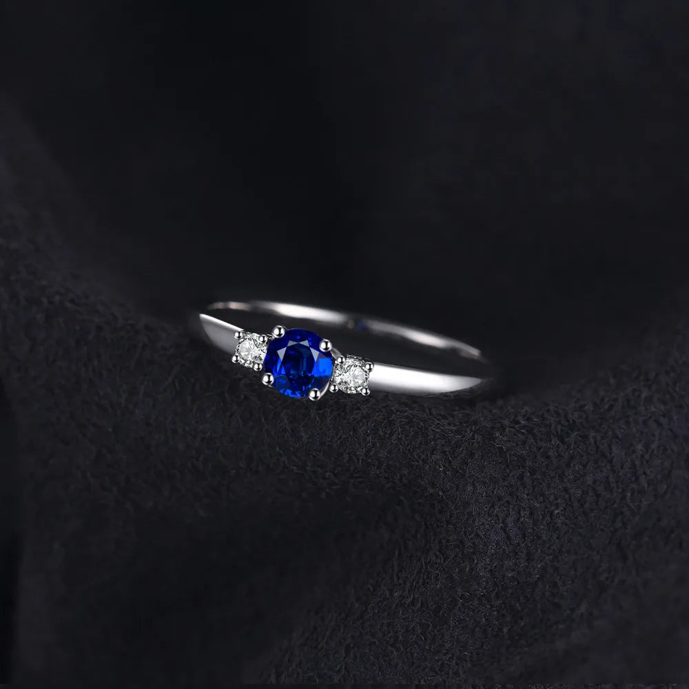 JewelryPalace Created Blue Sapphire 925 Sterling Silver 3 Stones Promise Ring for Women Fashion Gemstone Jewelry Wedding Gift