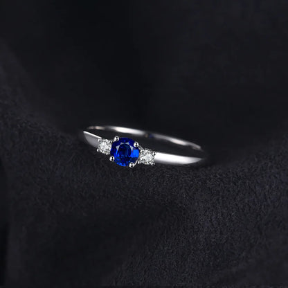 JewelryPalace Created Blue Sapphire 925 Sterling Silver 3 Stones Promise Ring for Women Fashion Gemstone Jewelry Wedding Gift