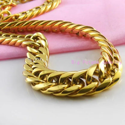 Heavy 16/20mm Gold Color Cuban Curb Link Chain Stainless Steel Necklace Mens Gift Custom Size 7-40inch - AMULET RING STORE