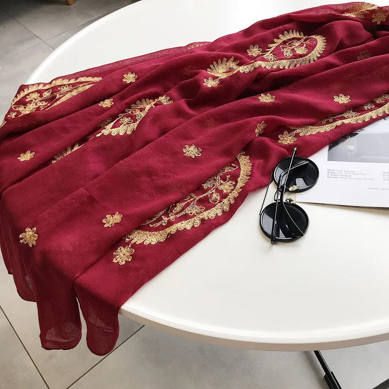 Autumn Winter Fashion Embroidered Cashew Floral Viscose Shawl Scarf From Indian Women Warm Pashmina Hijab and Wraps Muslim Sjaal - AMULET RING STORE