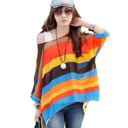 Summer Blouse Shirt 2021 New Fashion Women Casual Chiffon Blouses Tops Plus Size 4XL 5XL 6XL Batwing Sleeve Women's Shirts - AMULET RING STORE