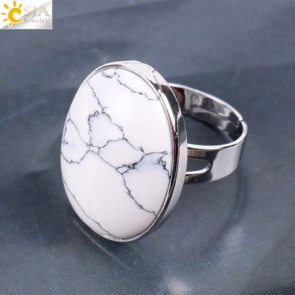 CSJA Reiki Natural Gem Stone Finger Ring for Men Women Pink Quartz Tiger Eye Lapis Lazuli Black Obsidian Party Ring Jewelry E832