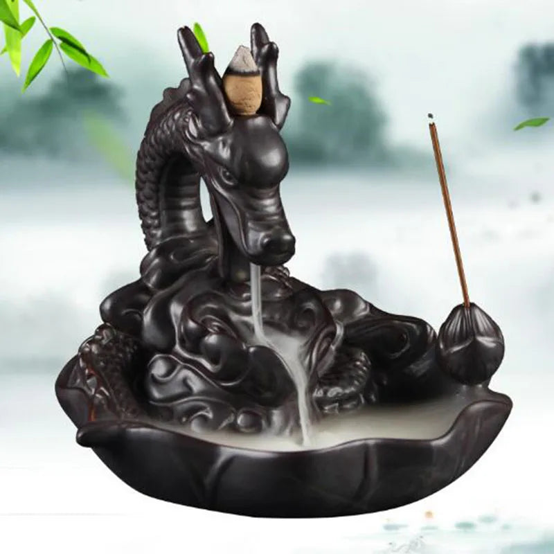 Backflow Incense Burner Incense Holder Auspicous Dragon Waterfall Aroma Furnace China Ceramic Crafts Zen Home Decor - AMULET RING STORE