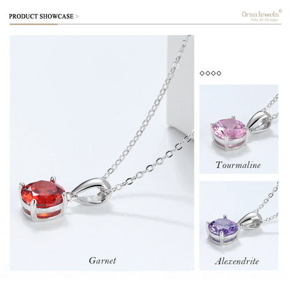 ORSA JEWELS 925 Sterling Silver 12 Color Heart Shaped Birthstone Pendant Necklace Woman Girl's Lucky Birthday Jewelry Gift APN02