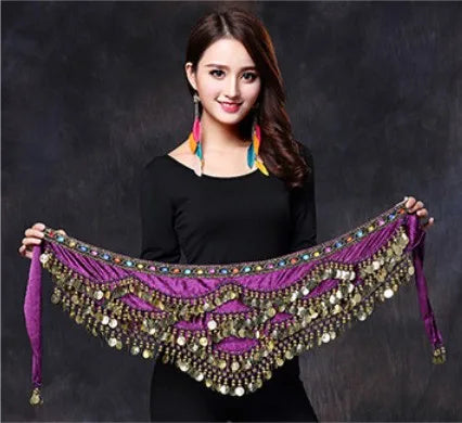 1PC New Style Belly Dance Belt Newest Multi-color Glass Silk Velvet Dancing Belt Scarf Crystal BellyDance Waist Chain Hip Scarf - AMULET RING STORE