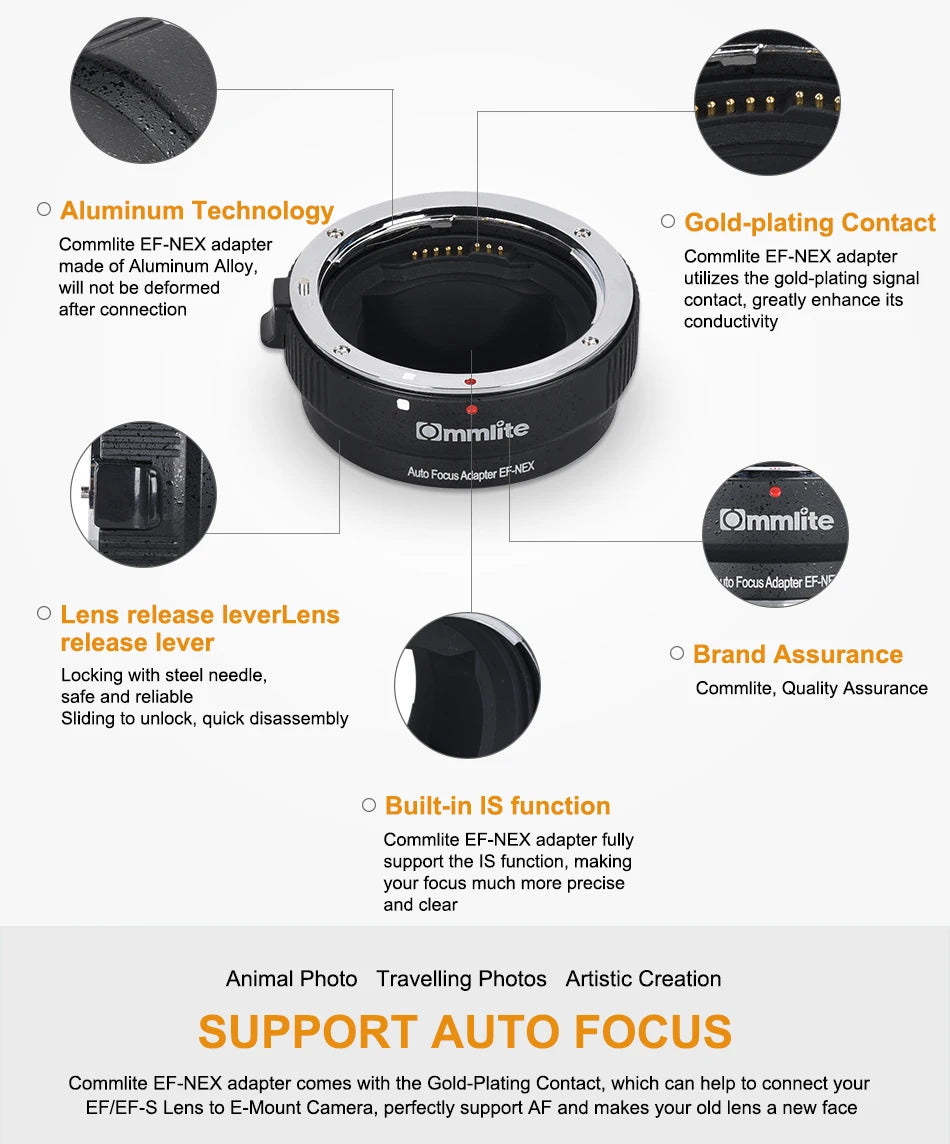 Commlite CM-EF-NEX Auto-Focus Lens Mount Adapter for Canon EF Lens to use for Sony NEX Mount Cameras - AMULET RING STORE