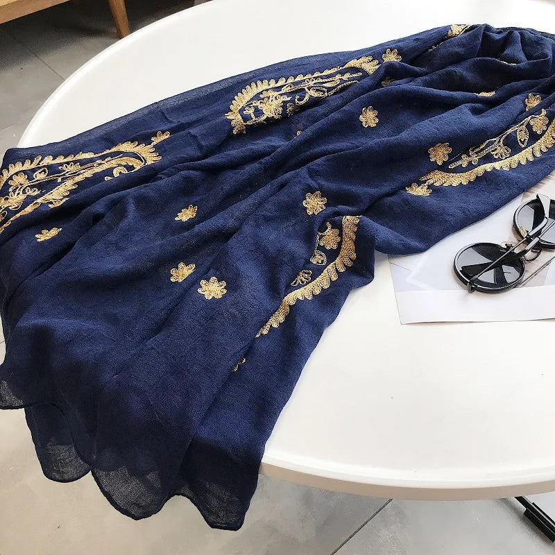 Autumn Winter Fashion Embroidered Cashew Floral Viscose Shawl Scarf From Indian Women Warm Pashmina Hijab and Wraps Muslim Sjaal - AMULET RING STORE