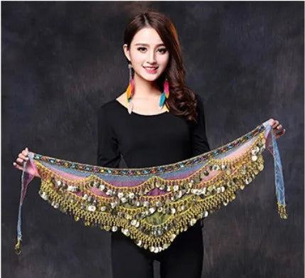 1PC New Style Belly Dance Belt Newest Multi-color Glass Silk Velvet Dancing Belt Scarf Crystal BellyDance Waist Chain Hip Scarf - AMULET RING STORE