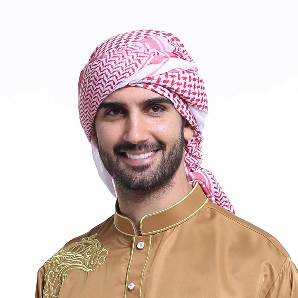 Fashion Muslim Men Prayer Hat/cap Saudi Arabia Men's Scarf Islam Turban Men Scarf Head Plaid Hijab Luxury 2019 Pink Shawl - AMULET RING STORE