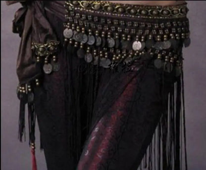 US New Belly Dance Hip Scarf Coin Belt Tribal Costume Fringe Tassel Belt Copper Belly Dancing Waist Tribal Design Conins Belt - AMULET RING STORE