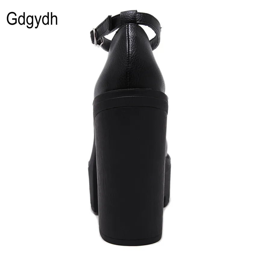 Gdgydh spring autumn casual high-heeled shoes sexy ruslana korshunova thick heels platform pumps Mary Janes Black White Size 42 - AMULET RING STORE