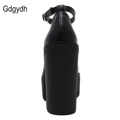 Gdgydh spring autumn casual high-heeled shoes sexy ruslana korshunova thick heels platform pumps Mary Janes Black White Size 42 - AMULET RING STORE