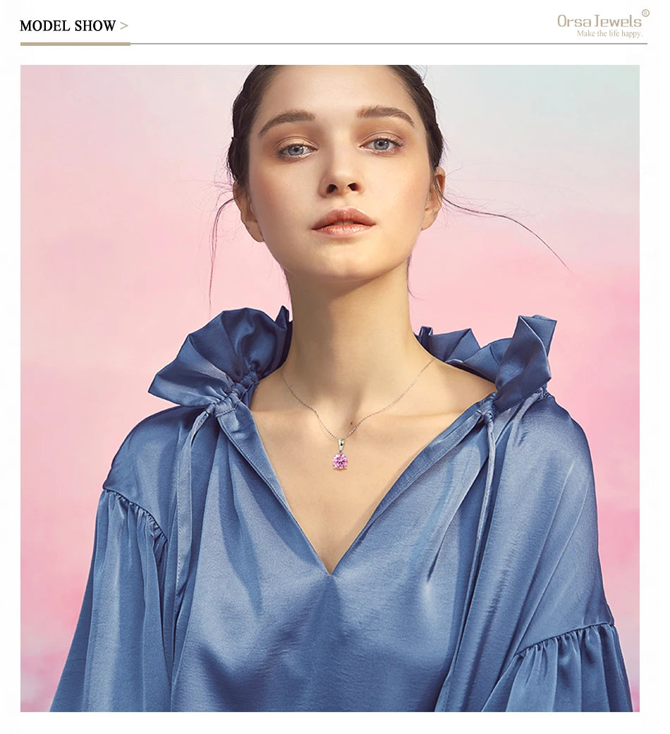 ORSA JEWELS 925 Sterling Silver 12 Color Heart Shaped Birthstone Pendant Necklace Woman Girl's Lucky Birthday Jewelry Gift APN02