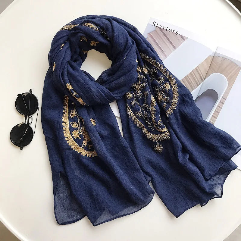 Autumn Winter Fashion Embroidered Cashew Floral Viscose Shawl Scarf From Indian Women Warm Pashmina Hijab and Wraps Muslim Sjaal - AMULET RING STORE