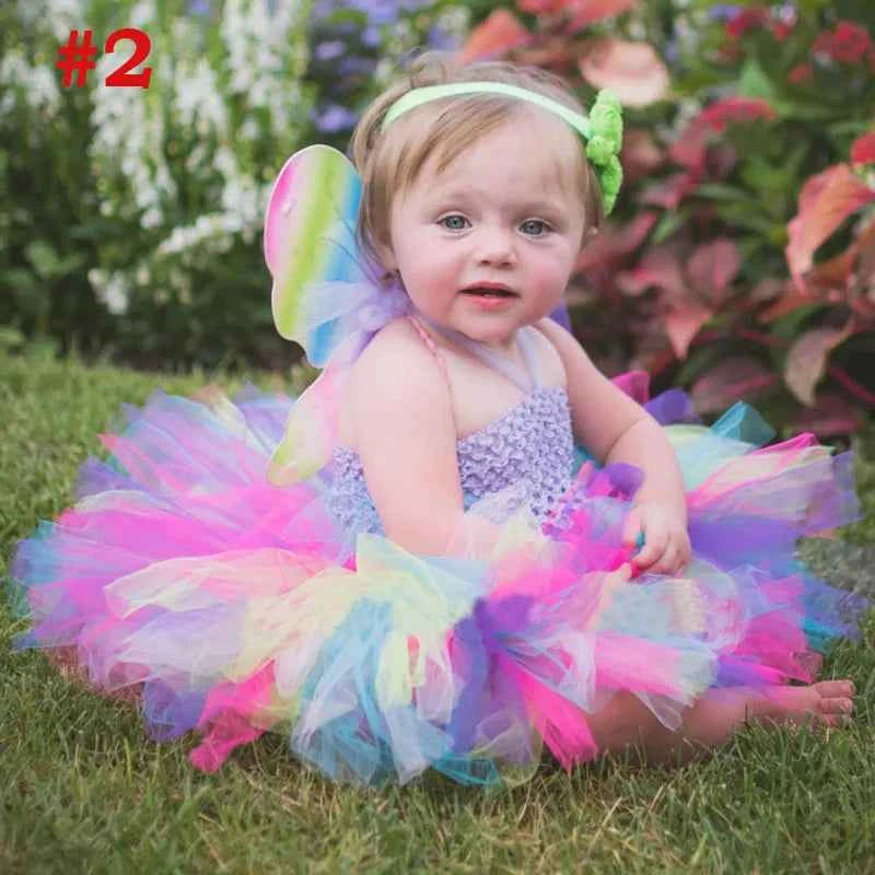 Girls Rainbow Fairy Tutu Dress Fluffy Baby Dress with Matching Headband Toddler Halloween Birthday Photo Costume TS125