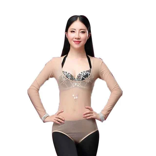 Plus Size 1 Piece Belly Dancing Dancewear Long Sleeves Bellydance Accessories Women Bodysuit Bottoming Shirt Belly Dance Tops