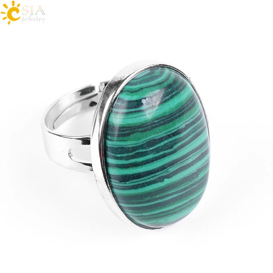 CSJA Reiki Natural Gem Stone Finger Ring for Men Women Pink Quartz Tiger Eye Lapis Lazuli Black Obsidian Party Ring Jewelry E832