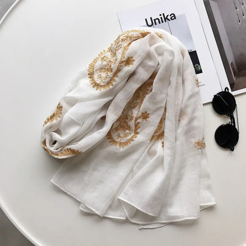Autumn Winter Fashion Embroidered Cashew Floral Viscose Shawl Scarf From Indian Women Warm Pashmina Hijab and Wraps Muslim Sjaal - AMULET RING STORE