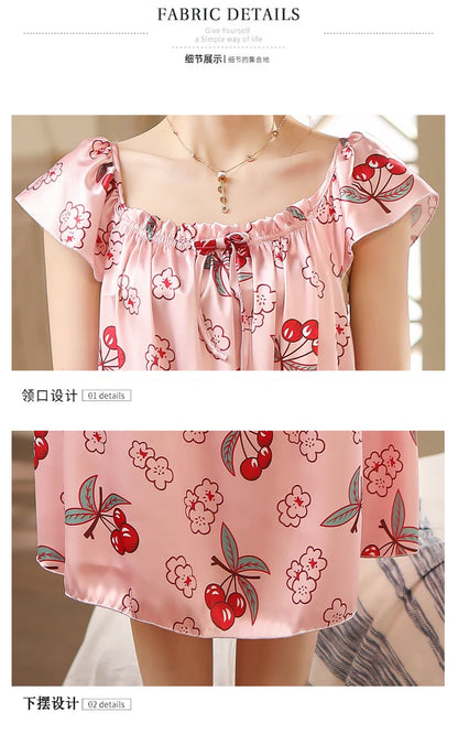 Large Size Lady Sexy Silk Nightgowns Women Casual Chemise Nightie Nightwear Lingerie Nightdress Sleepwear Dress Summer Clothes