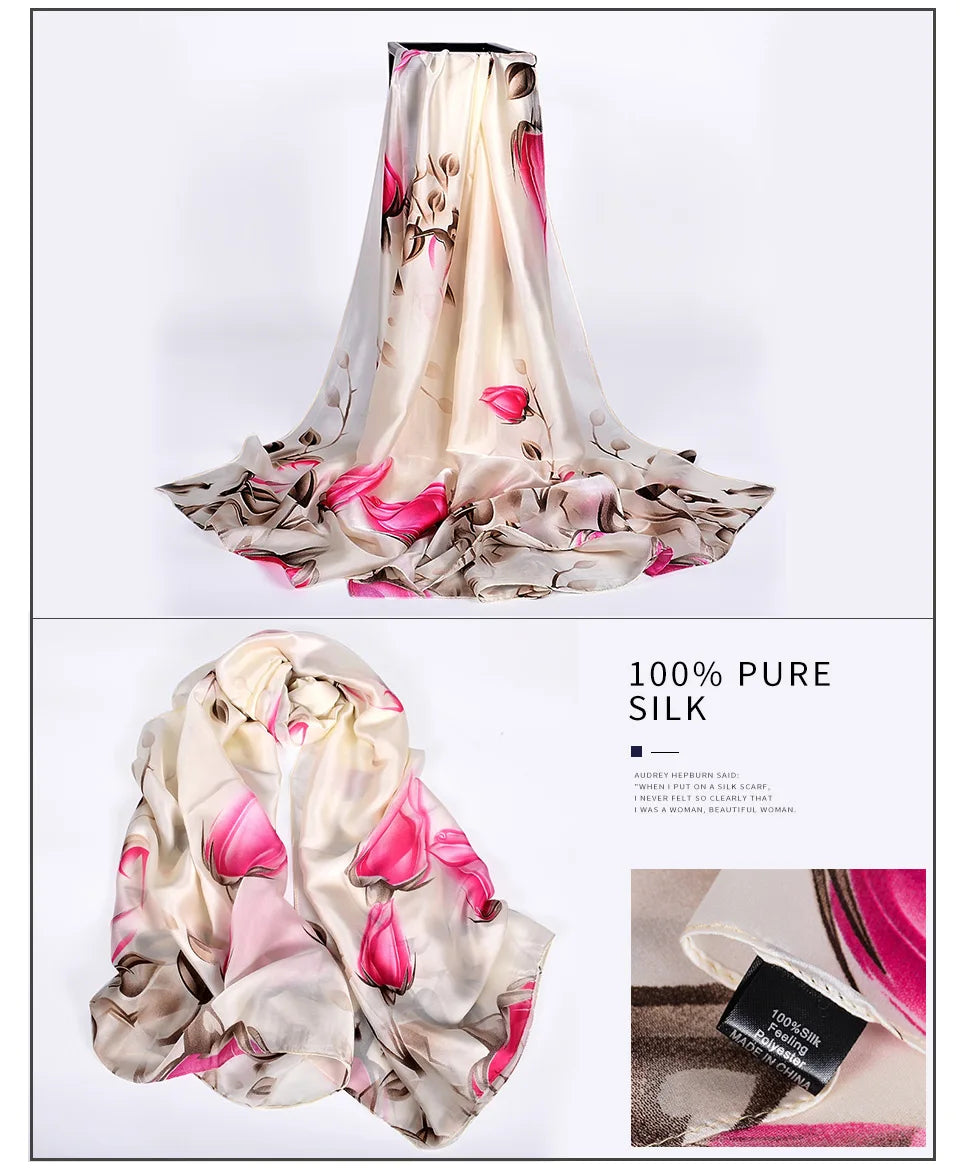 [BYSIFA] Navy Blue Chinese Roses Women Scarves Fall Winter Utrlong Top Grade Brand Trendy Silk Letters Long Scarf Shawl Wrap - AMULET RING STORE