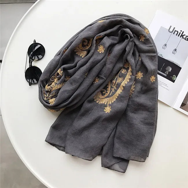 Autumn Winter Fashion Embroidered Cashew Floral Viscose Shawl Scarf From Indian Women Warm Pashmina Hijab and Wraps Muslim Sjaal - AMULET RING STORE