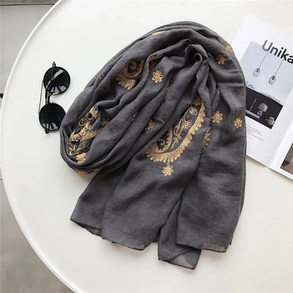 Autumn Winter Fashion Embroidered Cashew Floral Viscose Shawl Scarf From Indian Women Warm Pashmina Hijab and Wraps Muslim Sjaal - AMULET RING STORE