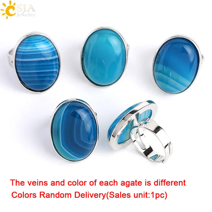 CSJA Reiki Natural Gem Stone Finger Ring for Men Women Pink Quartz Tiger Eye Lapis Lazuli Black Obsidian Party Ring Jewelry E832