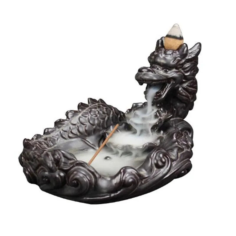 Backflow Incense Burner Incense Holder Auspicous Dragon Waterfall Aroma Furnace China Ceramic Crafts Zen Home Decor - AMULET RING STORE