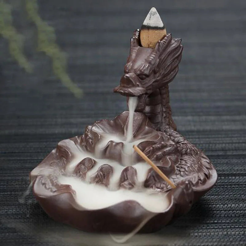 Backflow Incense Burner Incense Holder Auspicous Dragon Waterfall Aroma Furnace China Ceramic Crafts Zen Home Decor - AMULET RING STORE