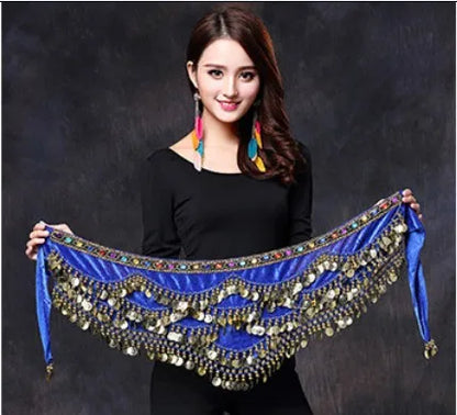 1PC New Style Belly Dance Belt Newest Multi-color Glass Silk Velvet Dancing Belt Scarf Crystal BellyDance Waist Chain Hip Scarf - AMULET RING STORE