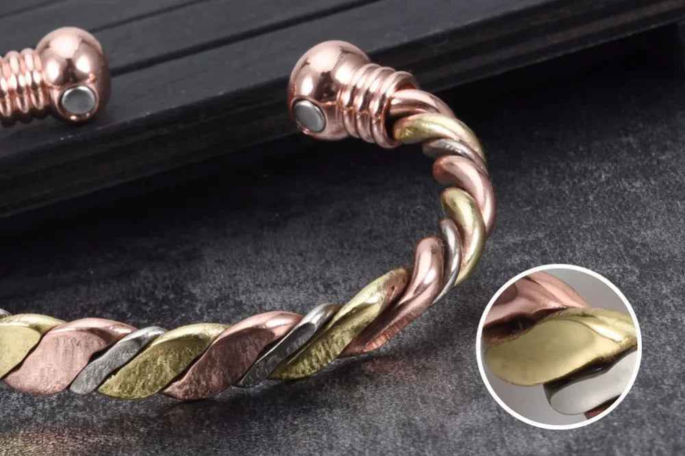 Vinterly Magnetic Bracelet Pure Copper Ball Rose Gold-color Open Cuff Adjustable Bangles for Women Twisted High Magnet Jewelry